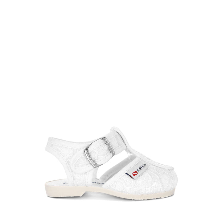 Girl's White Sandals with Macramé Lace Upper 1