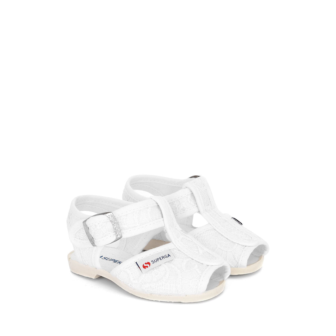 Girl's White Sandals with Macramé Lace Upper main