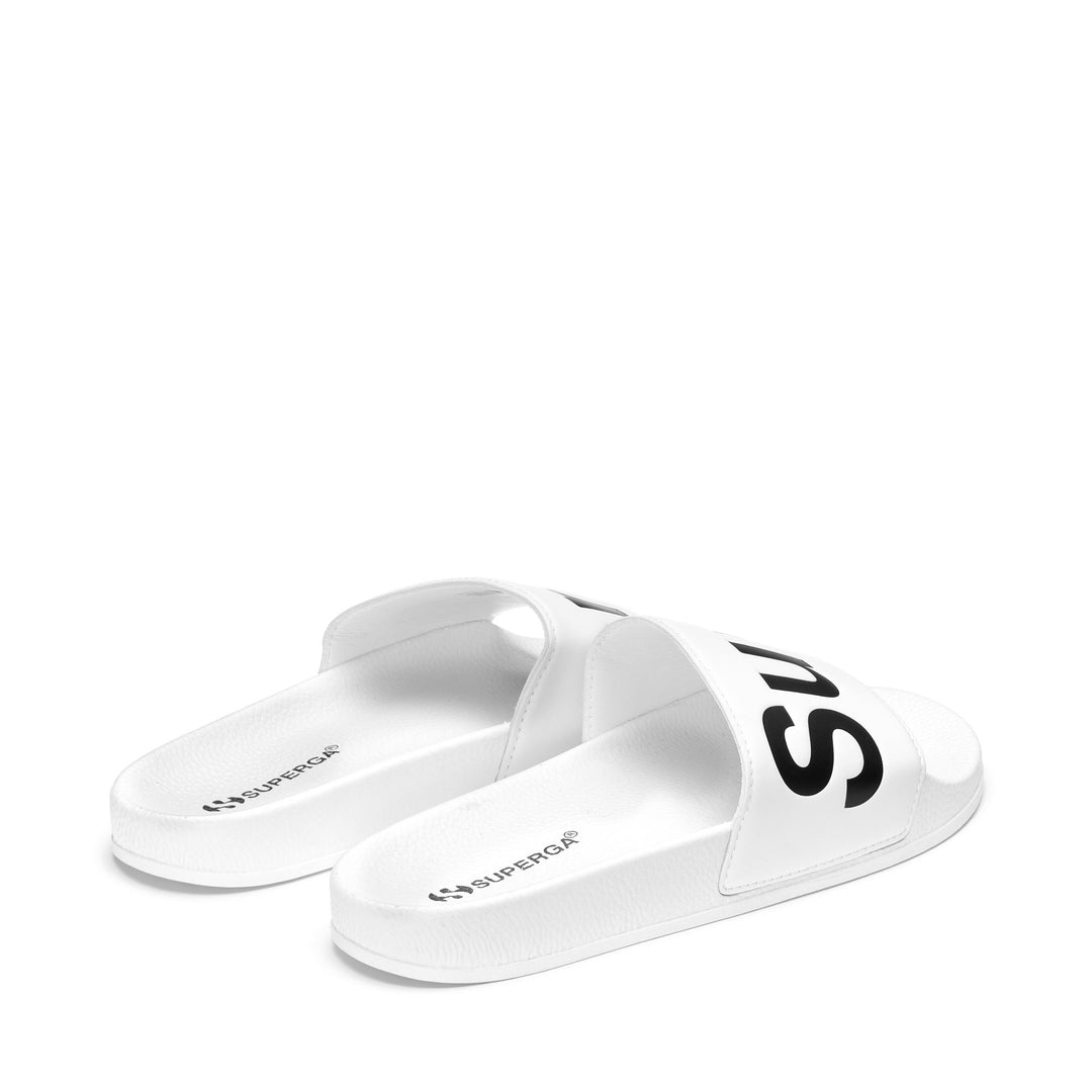 Claquettes unisexes blanches avec semelle en caoutchouc main