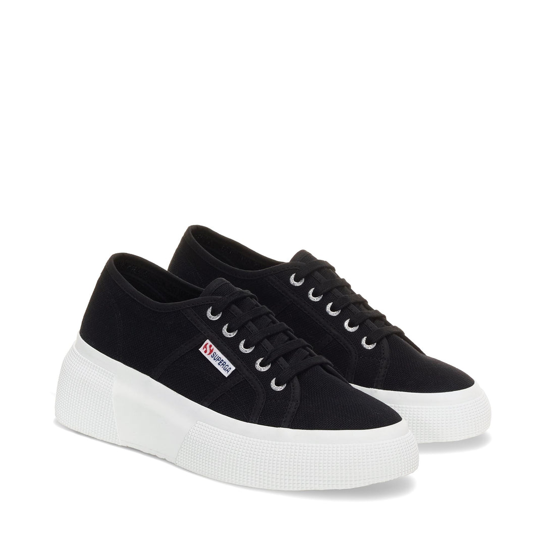 Baskets compensées noires pour femme avec tige en coton main