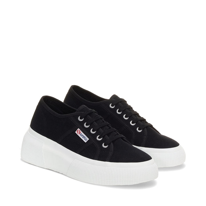 Baskets compensées noires pour femme avec tige en coton 2