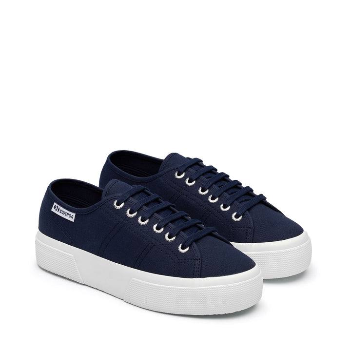Zapatillas deportivas de plataforma para mujer en azul marino con parte superior de algodón 2