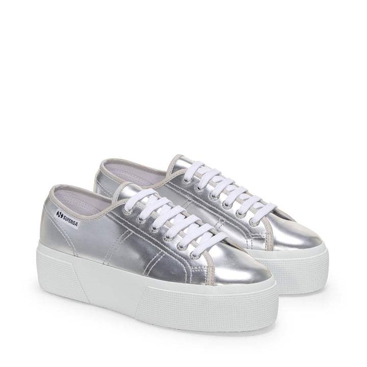 Woman's Silver Platform Sneakers with Synthetic Upper 2