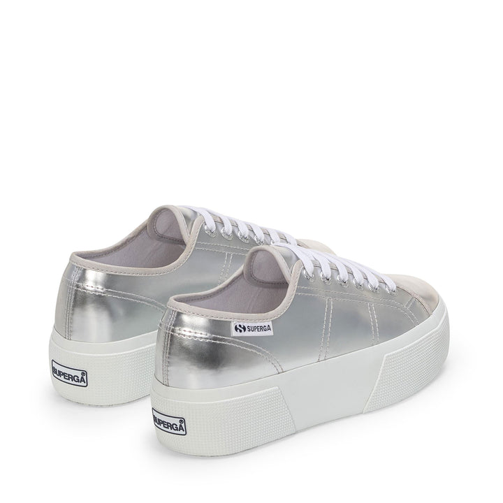 Woman's Silver Platform Sneakers with Synthetic Upper 3