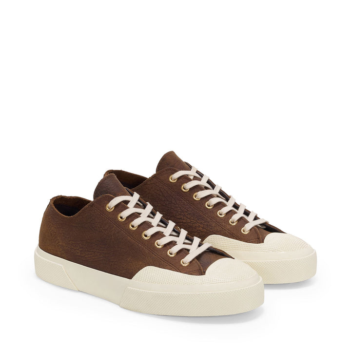 2432 WORKS ELEPHANT TUMBLED LEATHER - Sneakers - Low Cut - Unisex - Umber Brown-Off White 2