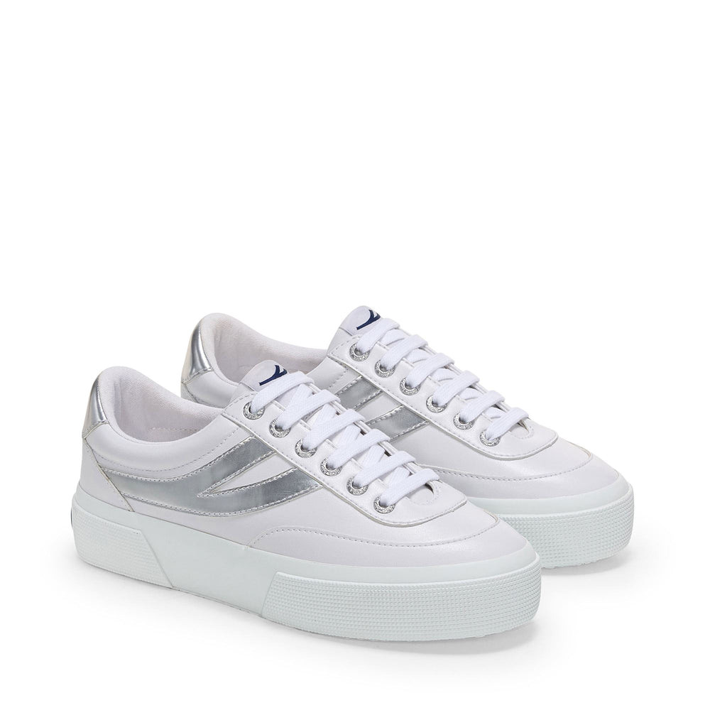 Woman's Platform White Sneakers with Synthetic Upper 02