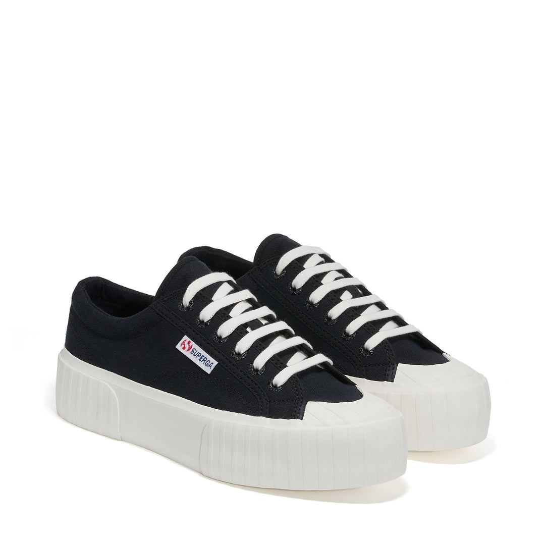 Schwarze Plateau-Sneakers für Damen mit Obermaterial aus Baumwolle main