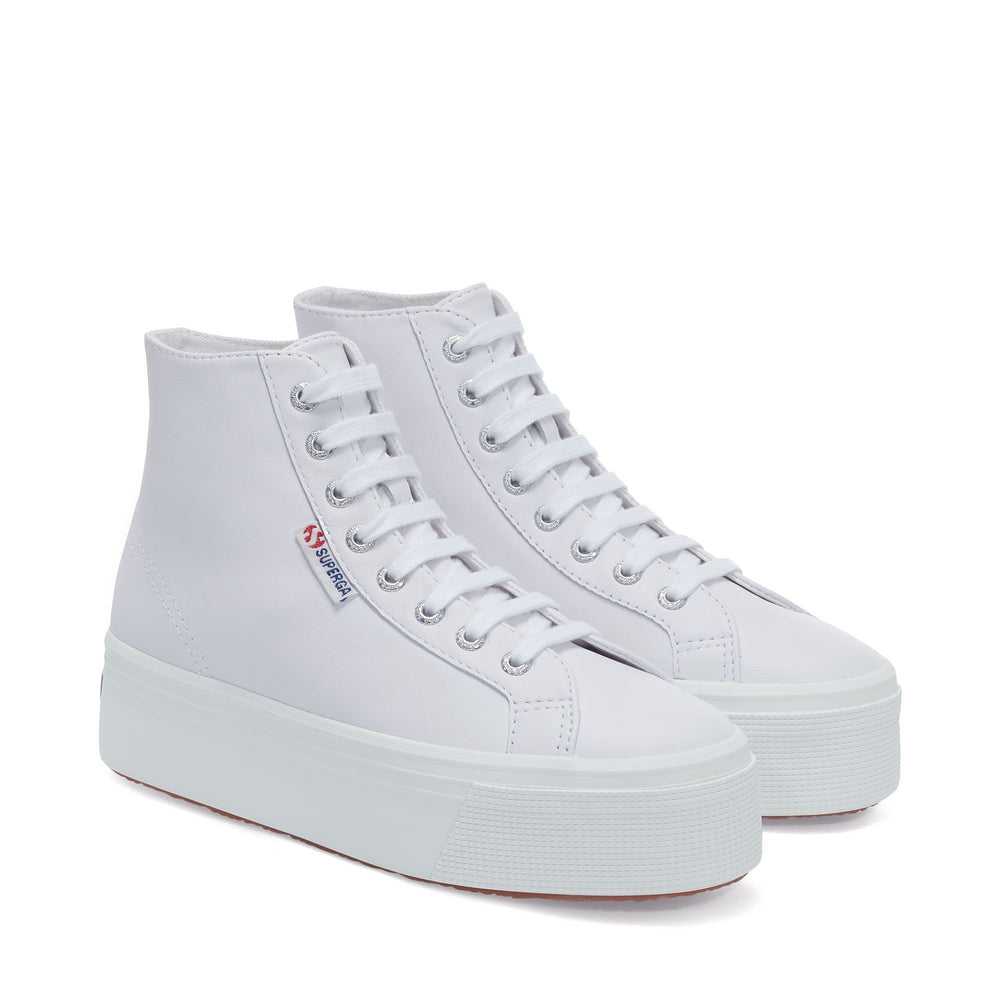 Woman's Platform Optical White Sneakers with Nappa Leather Upper 02