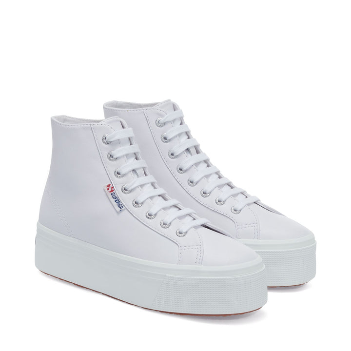 Woman's Platform Optical White Sneakers with Nappa Leather Upper 2