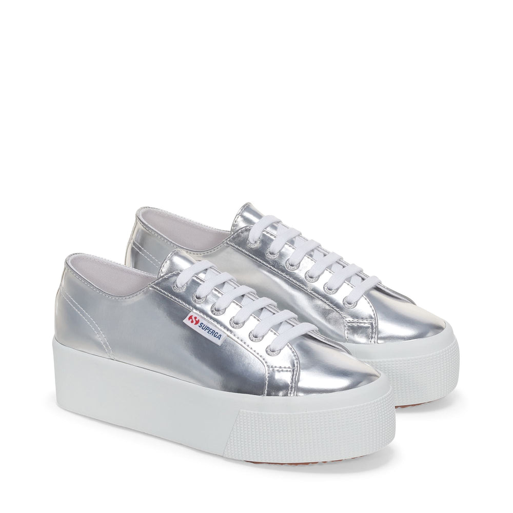 Woman's Platform Silver Sneakers with Synthetic Upper 02
