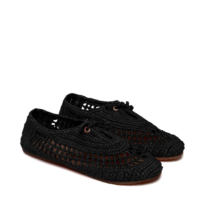 Ballerines noires pour femme avec empeigne en raphia crocheté 2