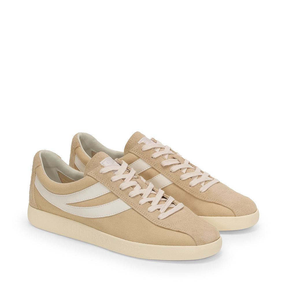 Unisex Beige Low Cut Sneakers with Cotton and Suede Upper 02