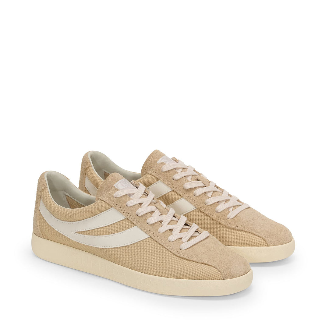 Baskets basses beiges unisexes avec empeigne en coton et daim main