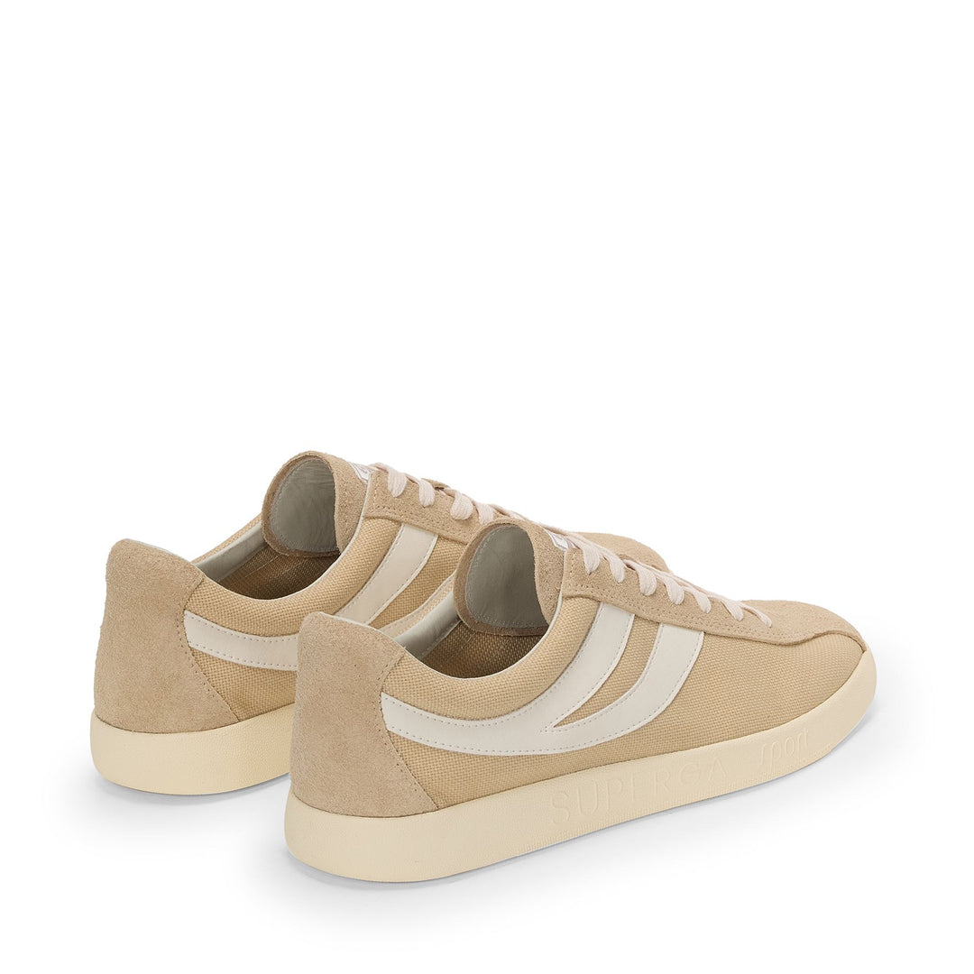 Baskets basses beiges unisexes avec empeigne en coton et daim main