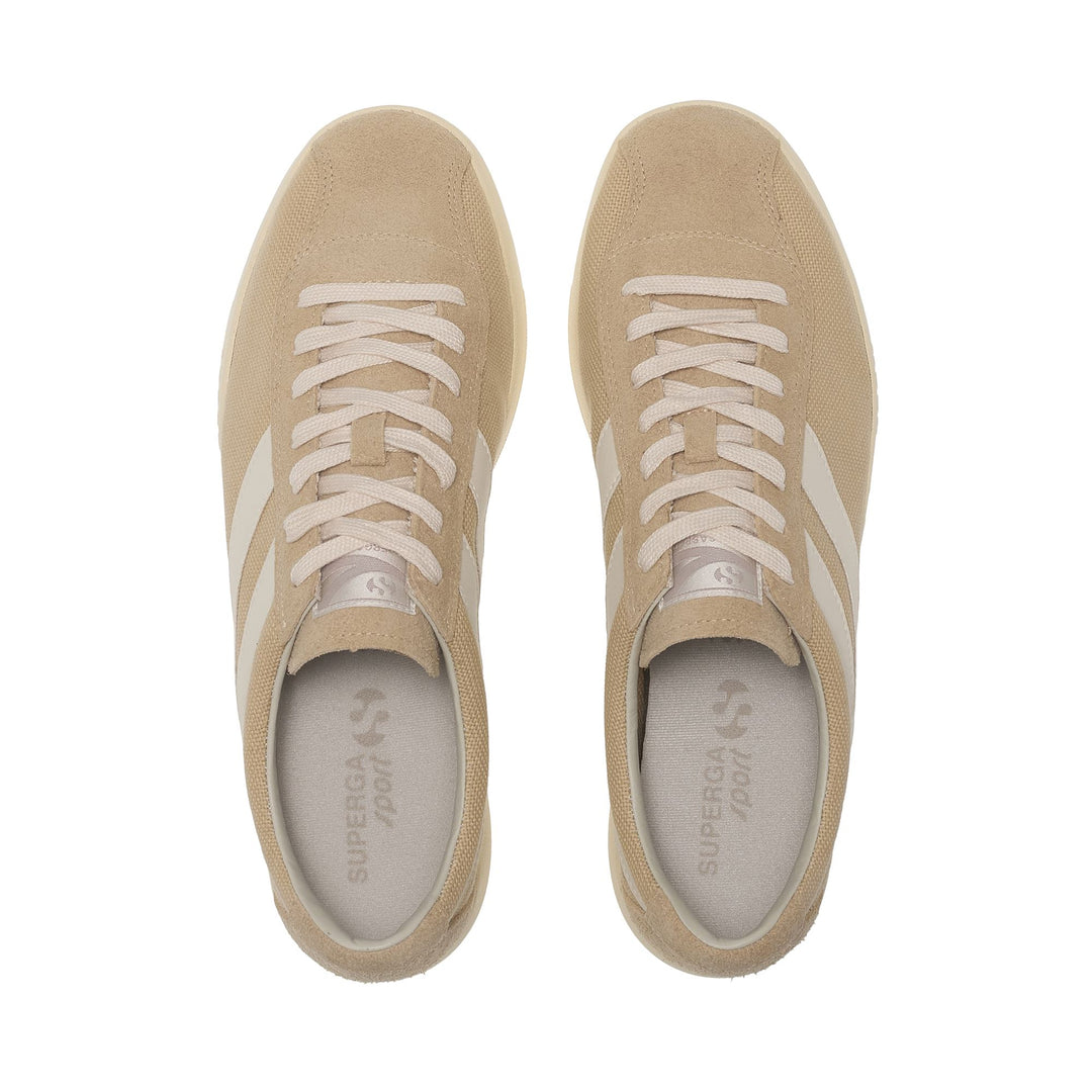 Baskets basses beiges unisexes avec empeigne en coton et daim main