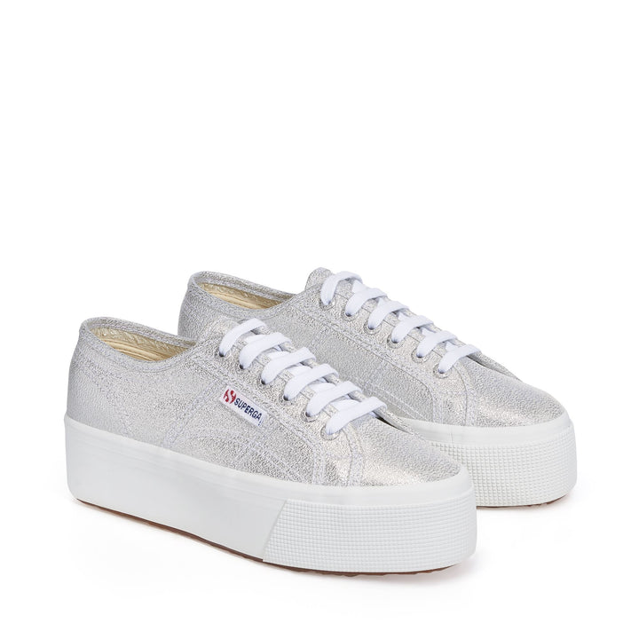 Woman's Platform Grey Sneakers with Lamé Upper 2
