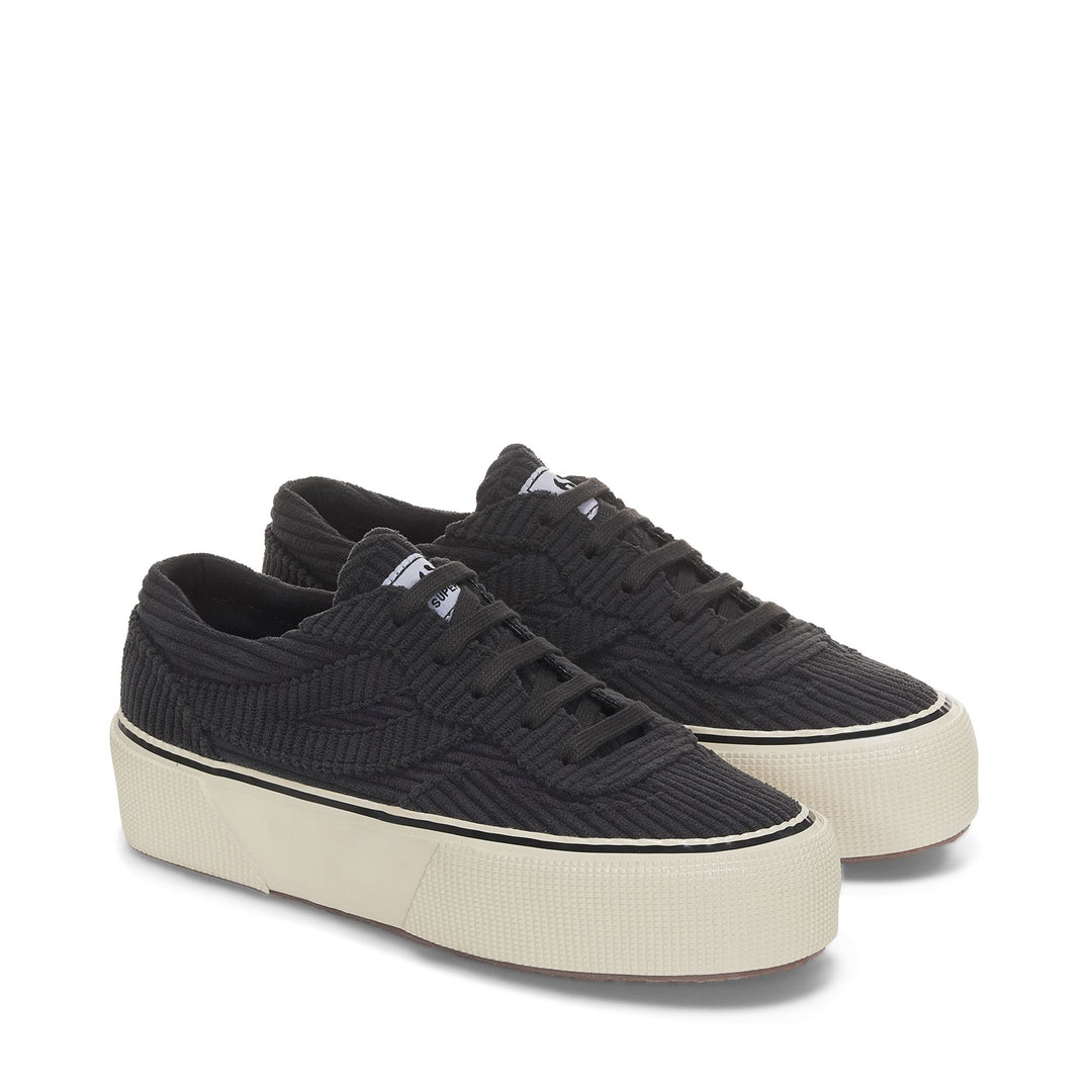 Woman's Black Platform Sneakers with Corduroy Upper main