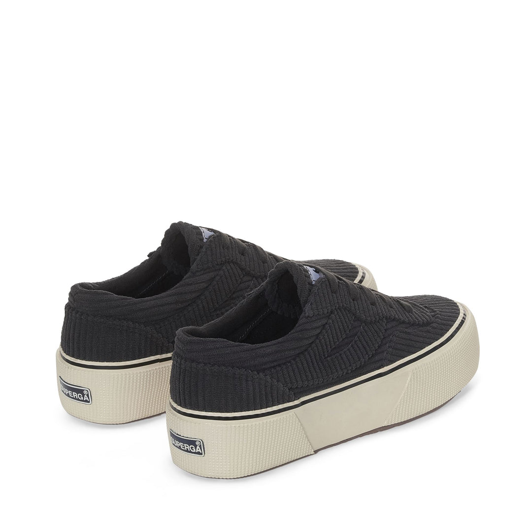 Woman's Black Platform Sneakers with Corduroy Upper main
