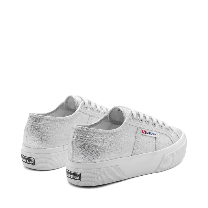 Graue Plateau-Sneakers für Damen mit Obermaterial aus Lamé 3