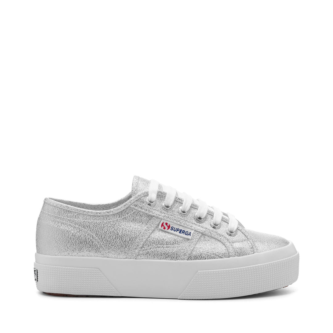 Woman's Grey Platform Sneakers with Lamé Upper 01