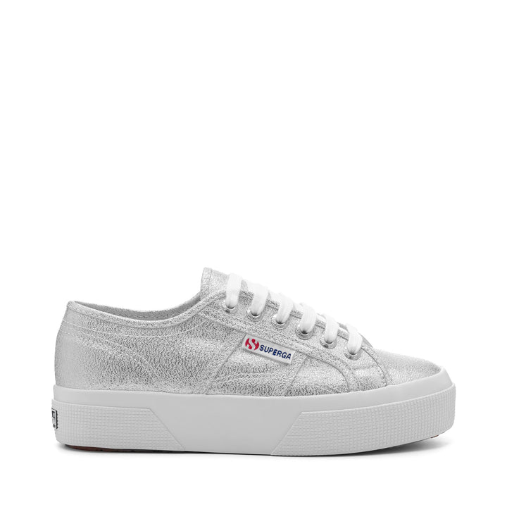 Graue Plateau-Sneakers für Damen mit Obermaterial aus Lamé 1