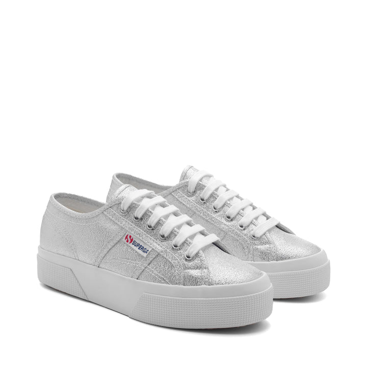 Graue Plateau-Sneakers für Damen mit Obermaterial aus Lamé 2