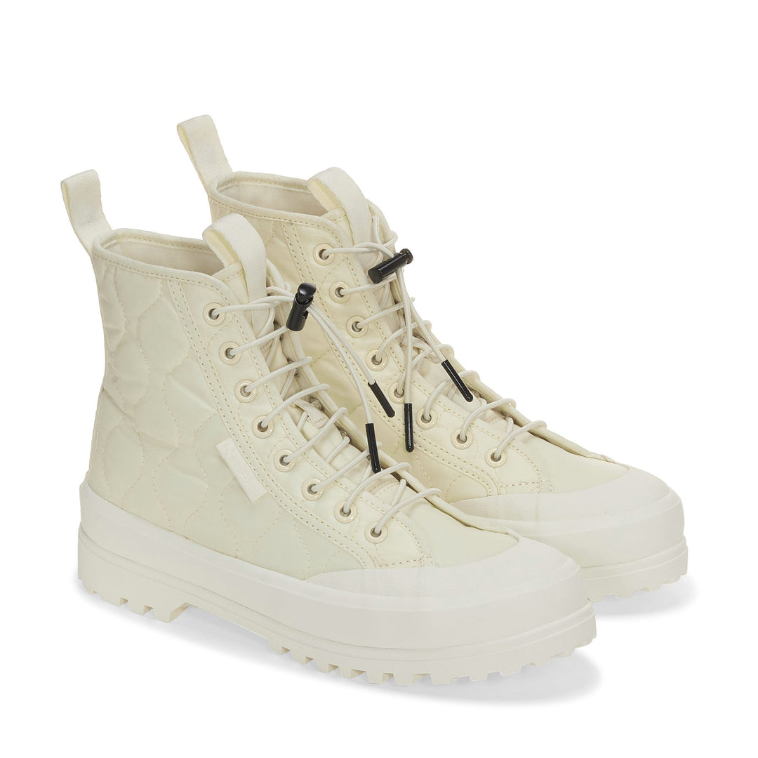 Beige Damenstiefeletten mit gestepptem Obermaterial aus Nylon main
