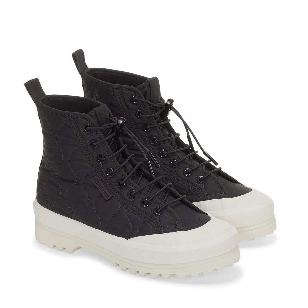Woman's Ankle Black Boots with Quilted Nylon Upper main