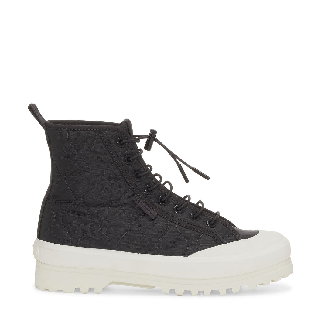 Woman's Ankle Black Boots with Quilted Nylon Upper 01