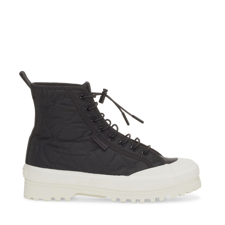 Woman's Ankle Black Boots with Quilted Nylon Upper 1