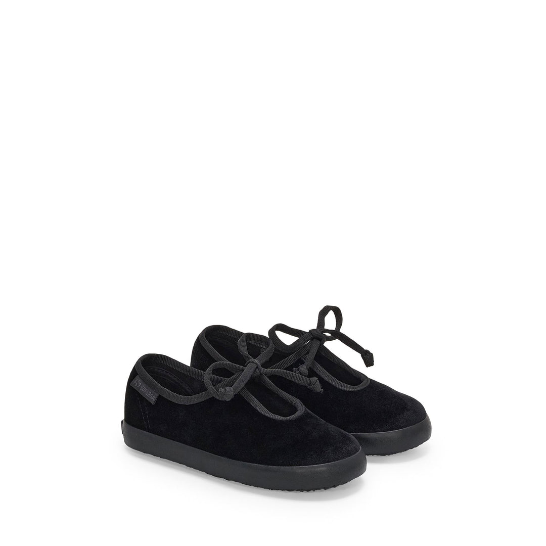 Girl's Black Ballerina Flats with Velvet Upper main