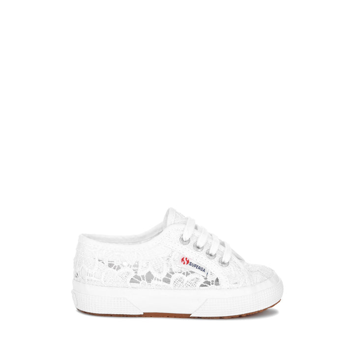 Girl's White Sneakers with Macramé Lace Upper 1