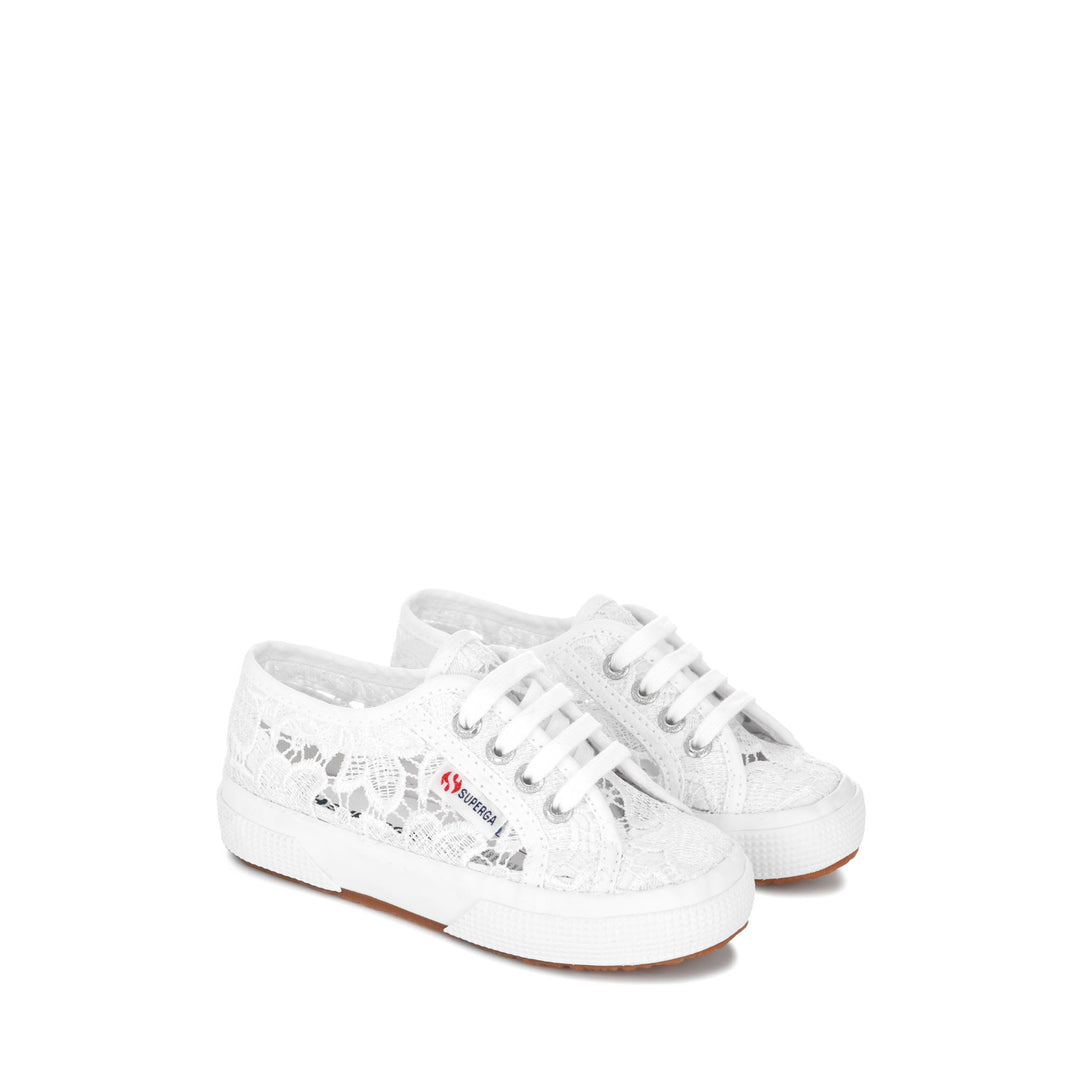Girl's White Sneakers with Macramé Lace Upper main