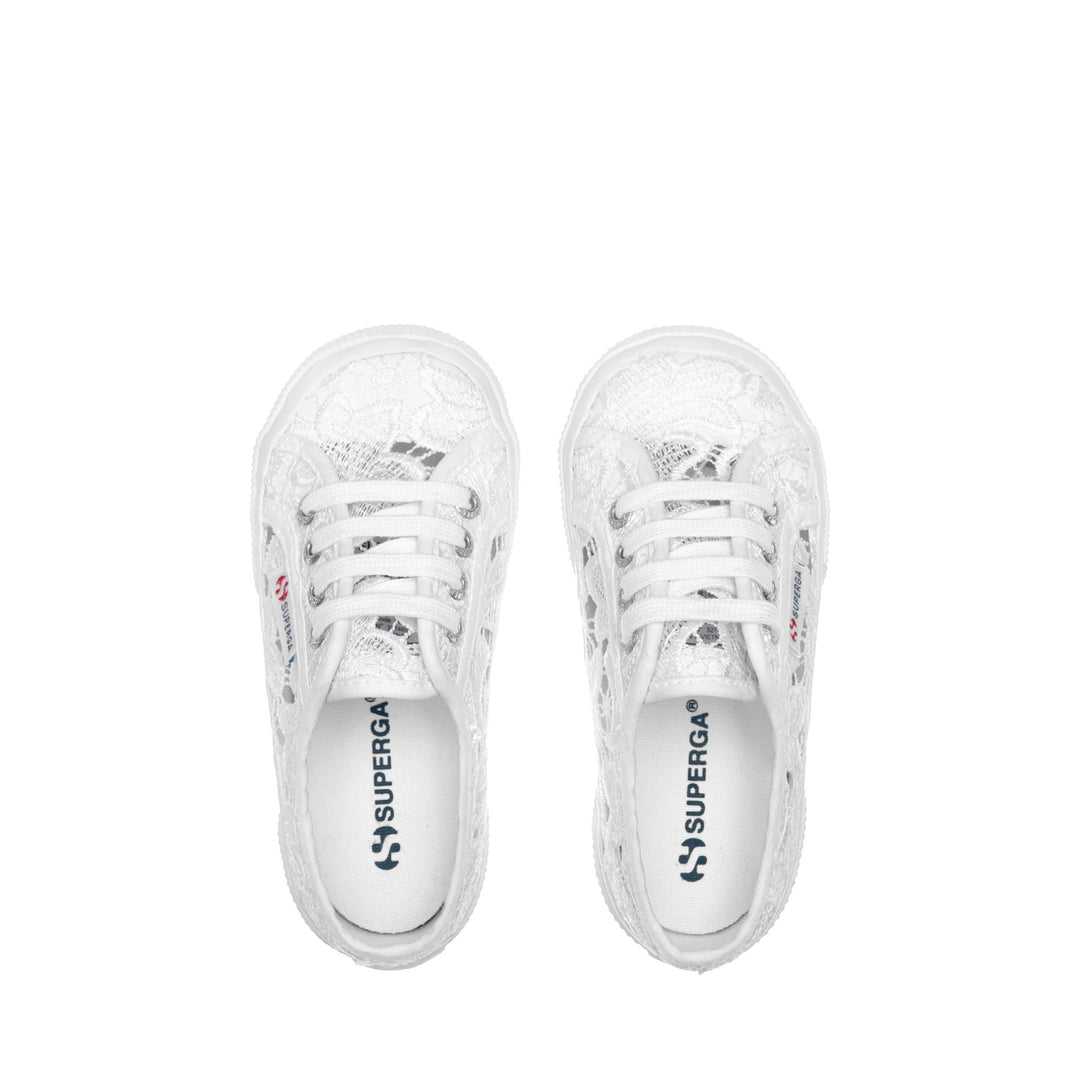 Girl's White Sneakers with Macramé Lace Upper main