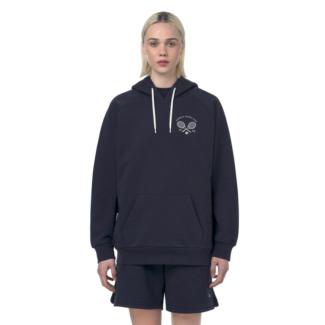 Felpa con cappuccio unisex blu con pile di cotone main